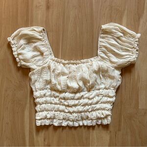 Cream Puff Sleeve Shirred Milkmaid Top